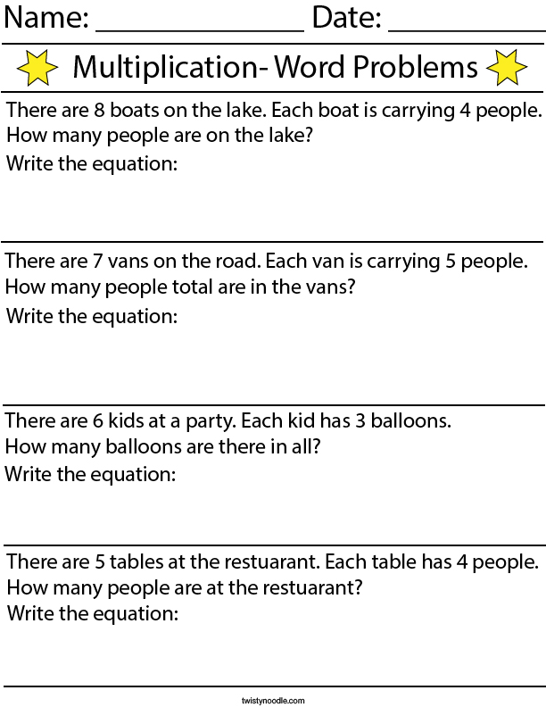 Simple Multiplication Word Problems Worksheets